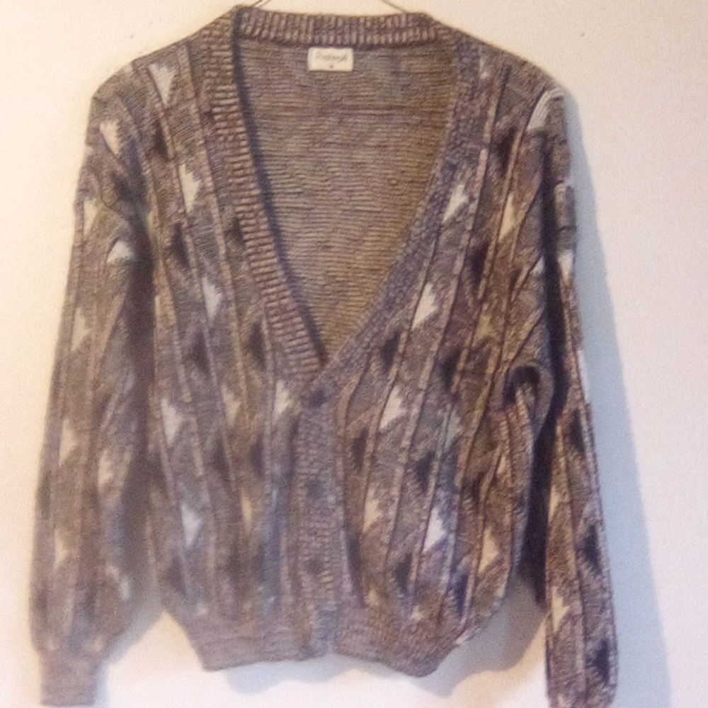 Vintage Protege Man formal Netted V- Neck Dress Button up Sweater Size M